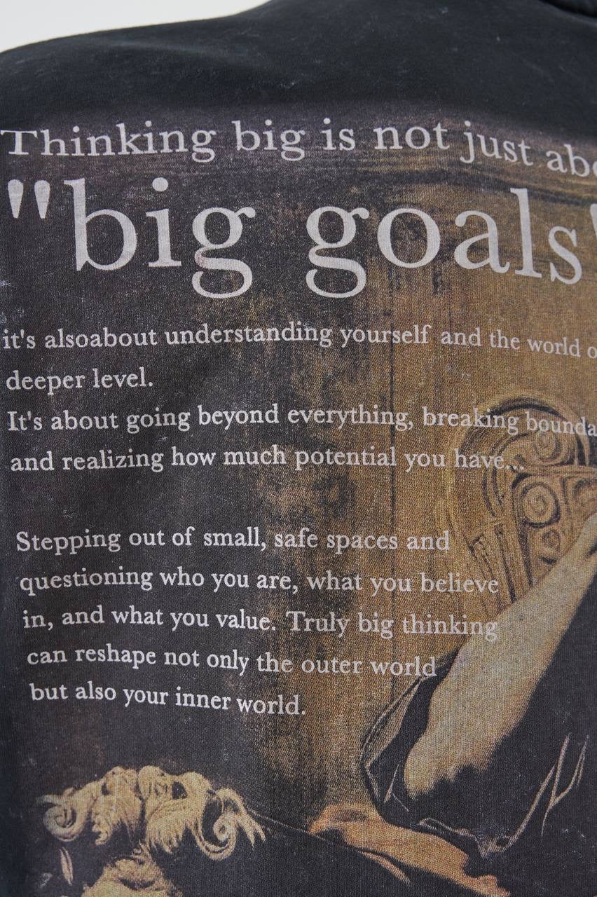 Men’s Boxy Fit ‘Big Goals’ Slogan T-Shirt in Soft Washed Cotton