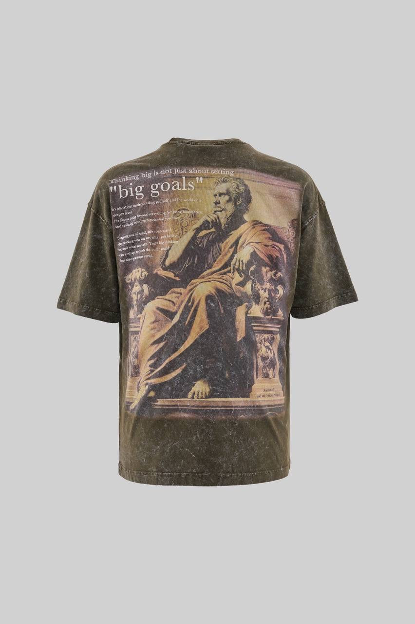 Men’s Boxy Fit Washed Slogan T-Shirt in Soft Cotton – ‘Big Goals’ Print