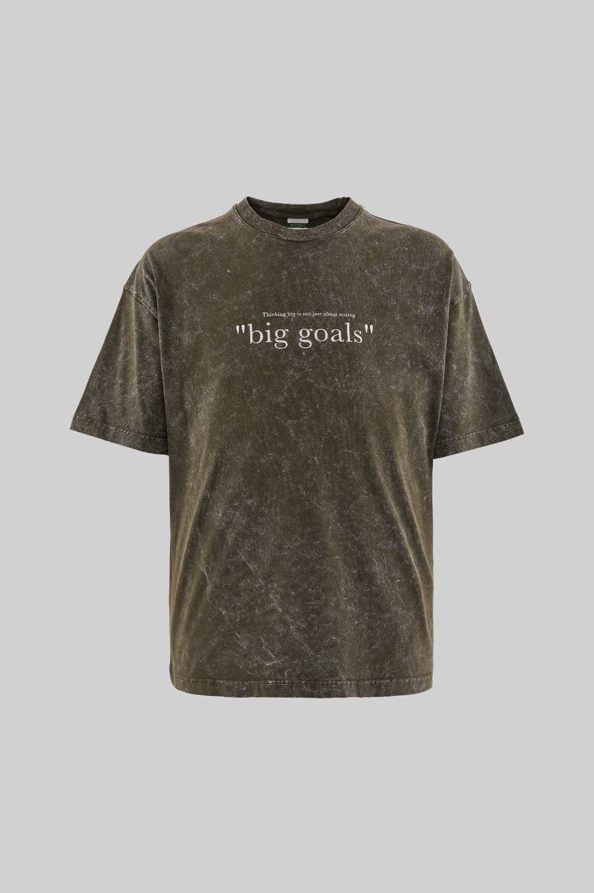 Men’s Boxy Fit Washed Slogan T-Shirt in Soft Cotton – ‘Big Goals’ Print