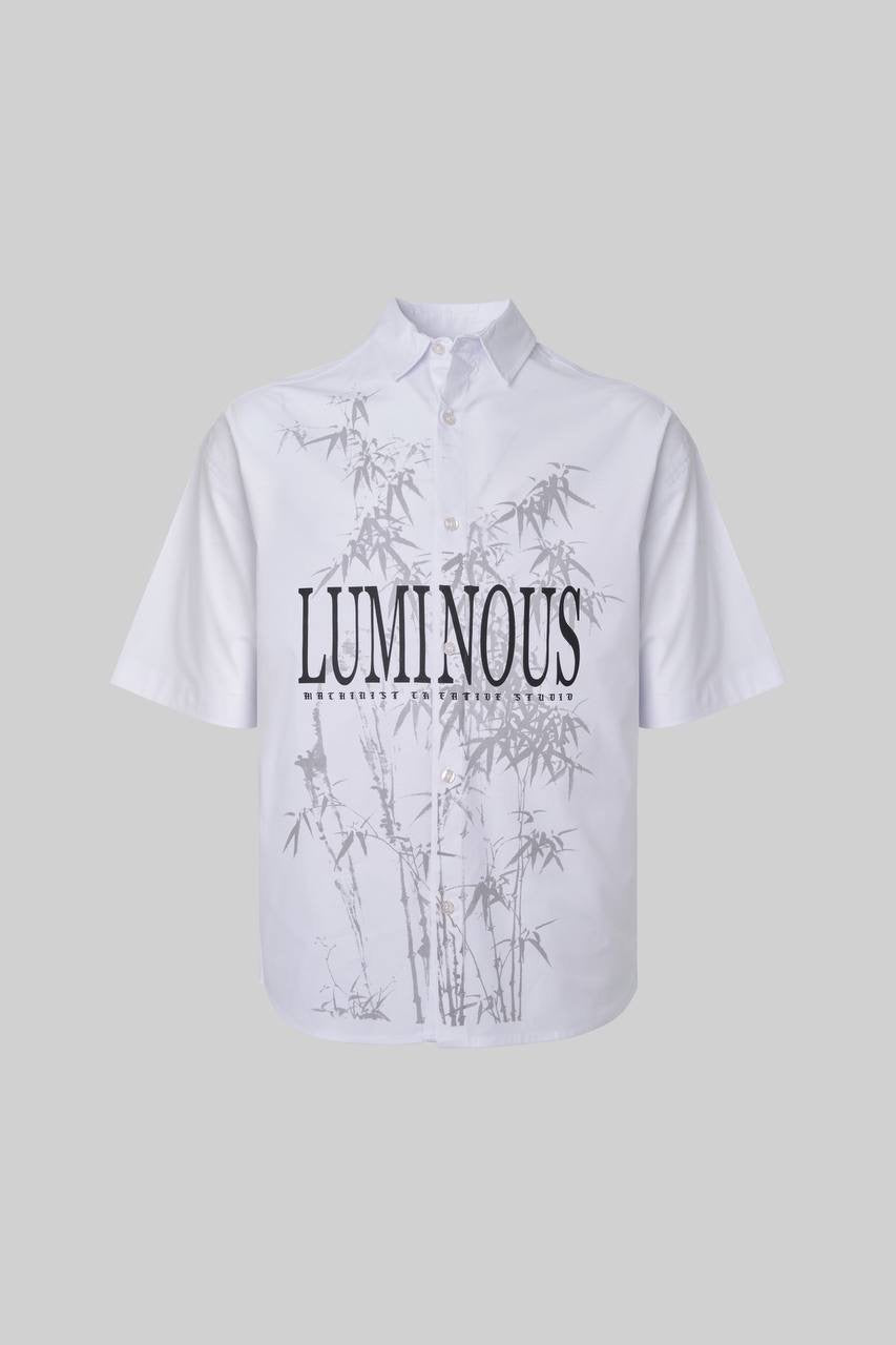 Men’s Boxy Fit Short Sleeve Button-Up Shirt in Bamboo Print Viscose