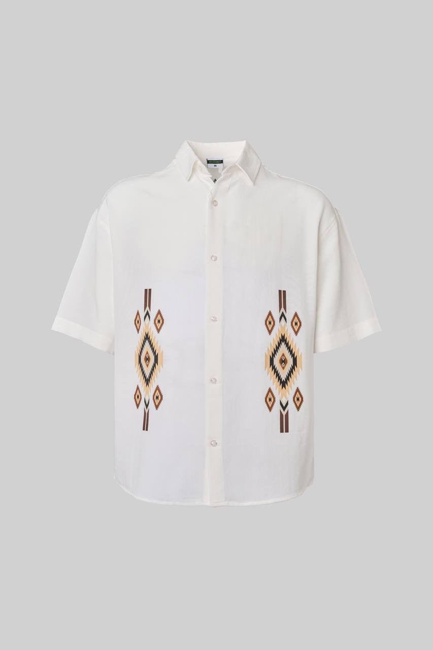 Men's Ethnic Pattern Short Sleeve Shirt in Lightweight Viscose