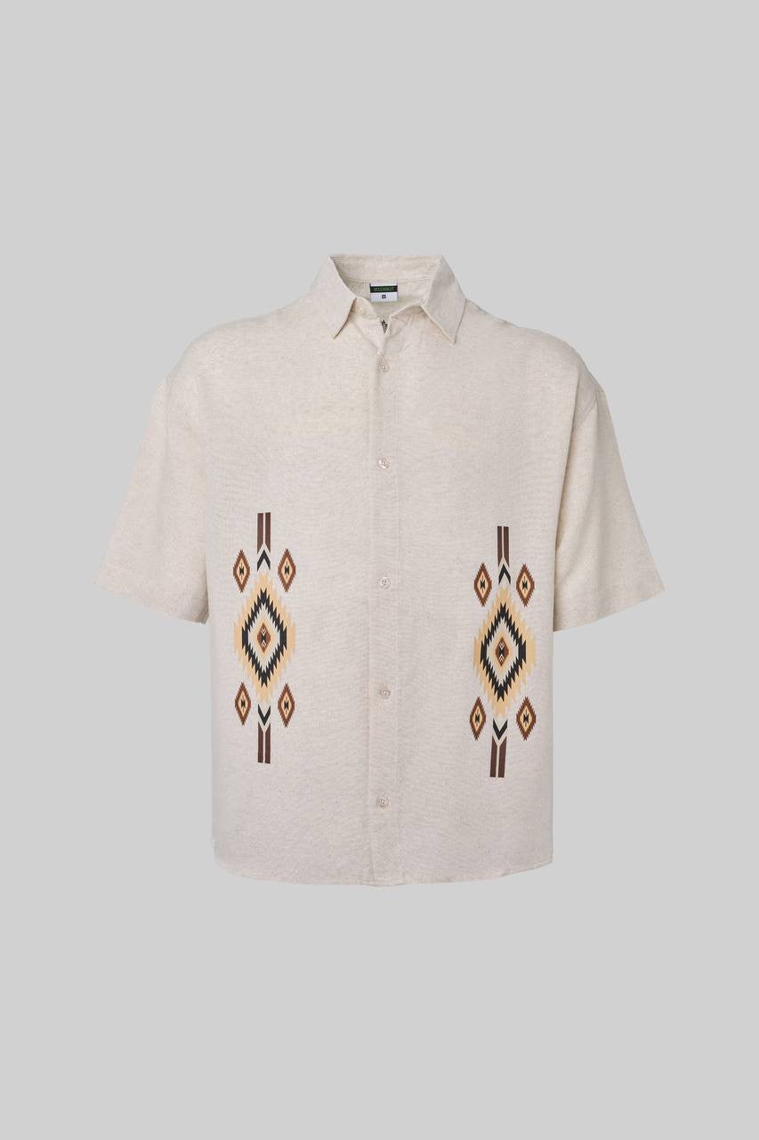 Men's Ethnical Viscose White Shirt with Bold Free Design