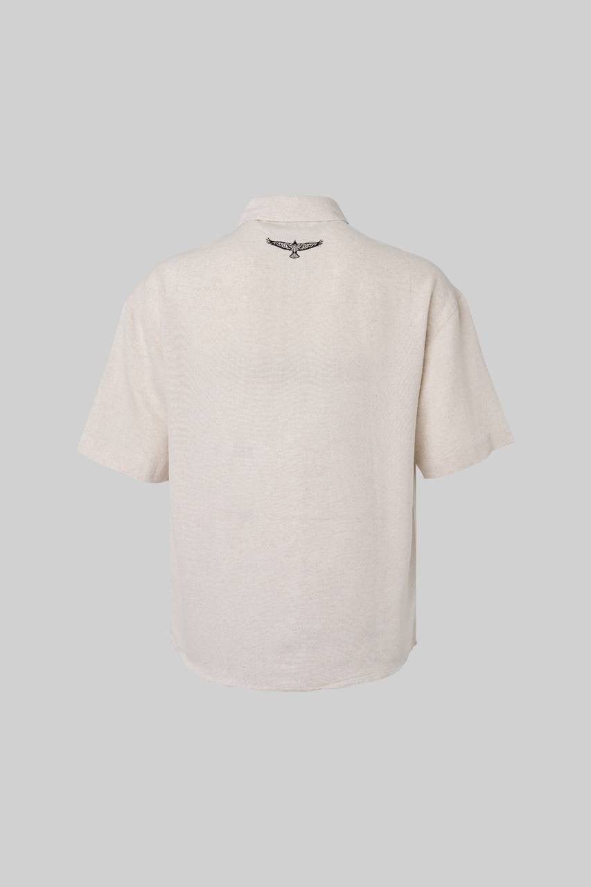 Men's Ethnical Viscose White Shirt with Bold Free Design