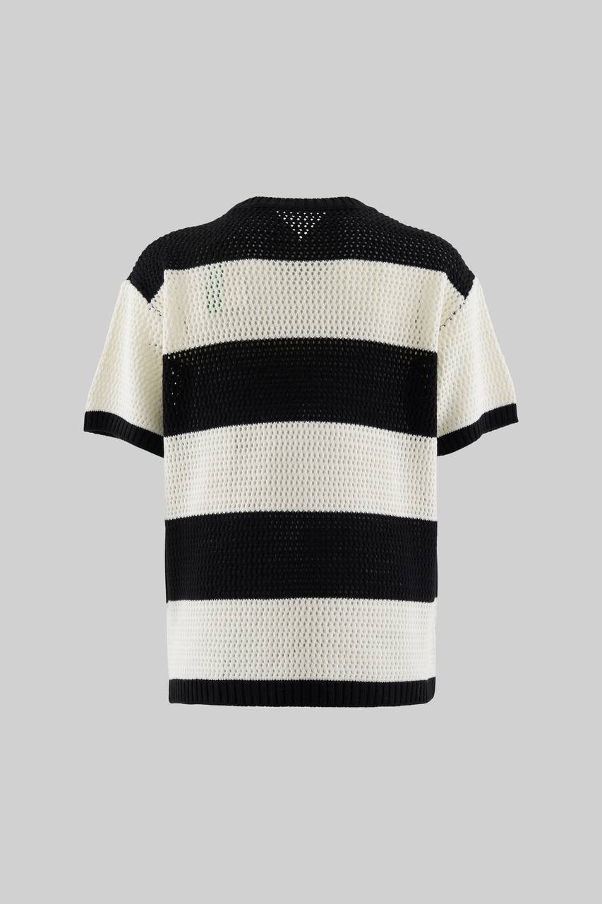 Men's Oversized Black and White Knit T-Shirt in Soft Cotton