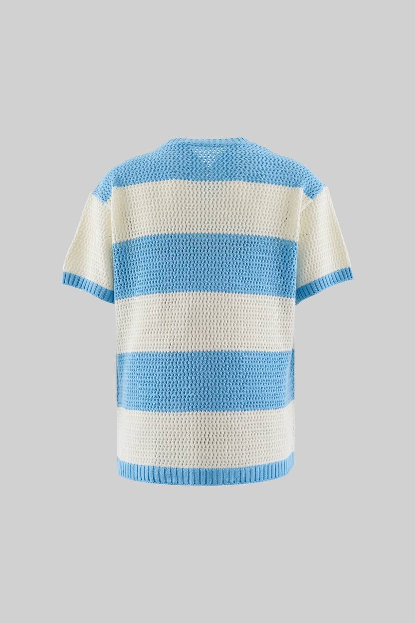 Men's Soft Cotton Baby Blue and Ecru T-Shirt with Relaxed Fit