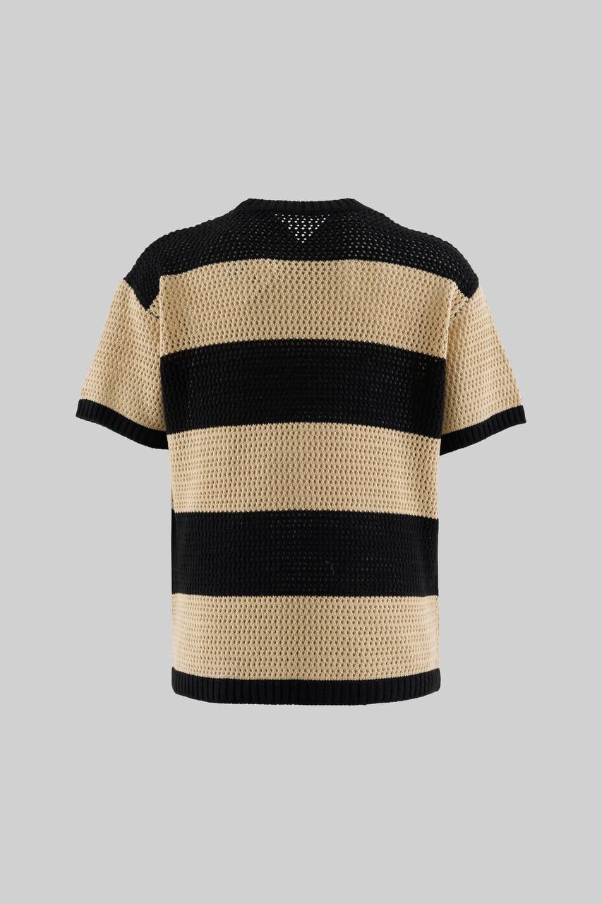 Men's Oversized Black and White Knit T-Shirt in Soft Cotton