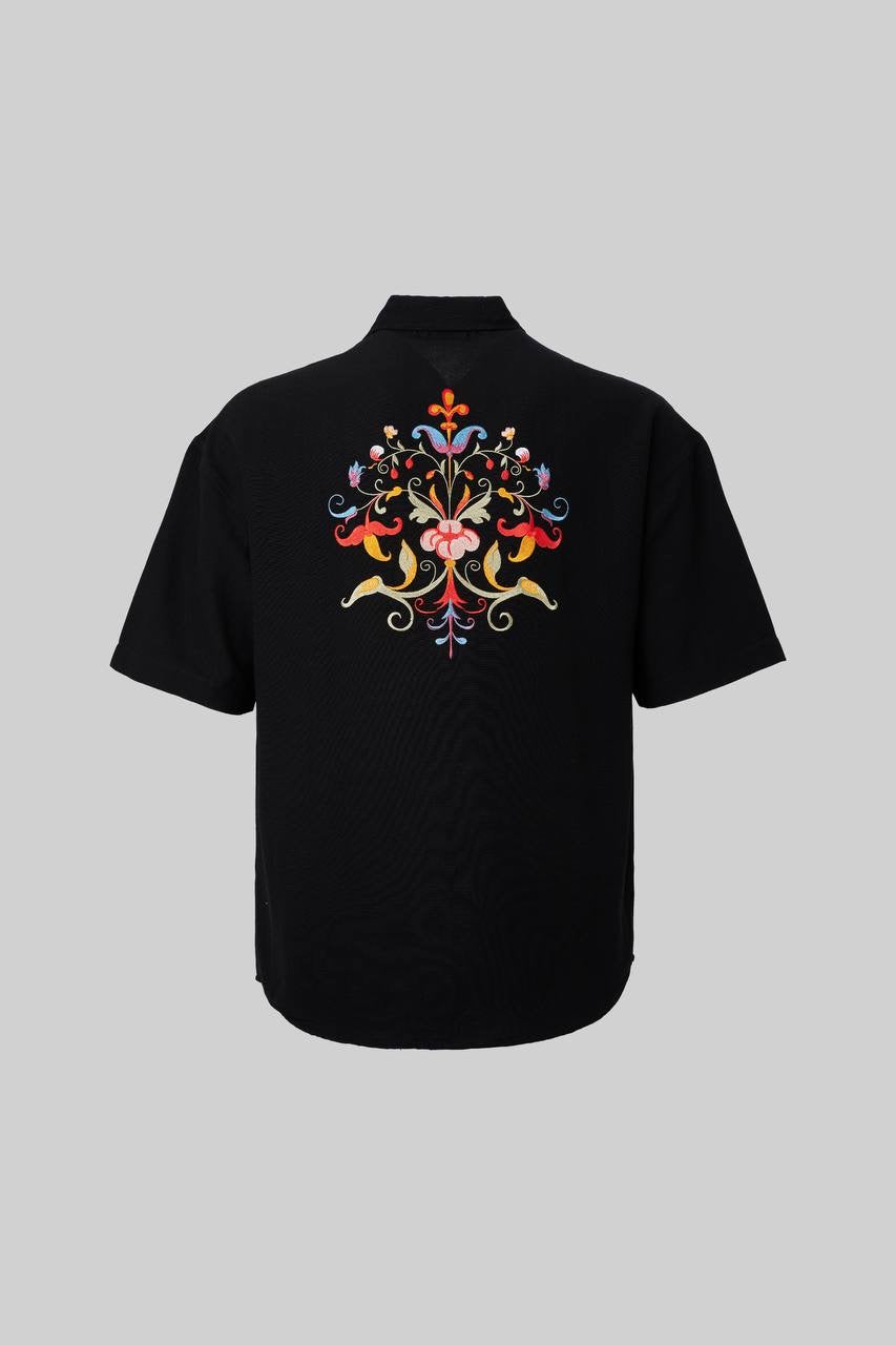 Men’s Relaxed Fit Floral Embroidered Shirt in Soft Viscose