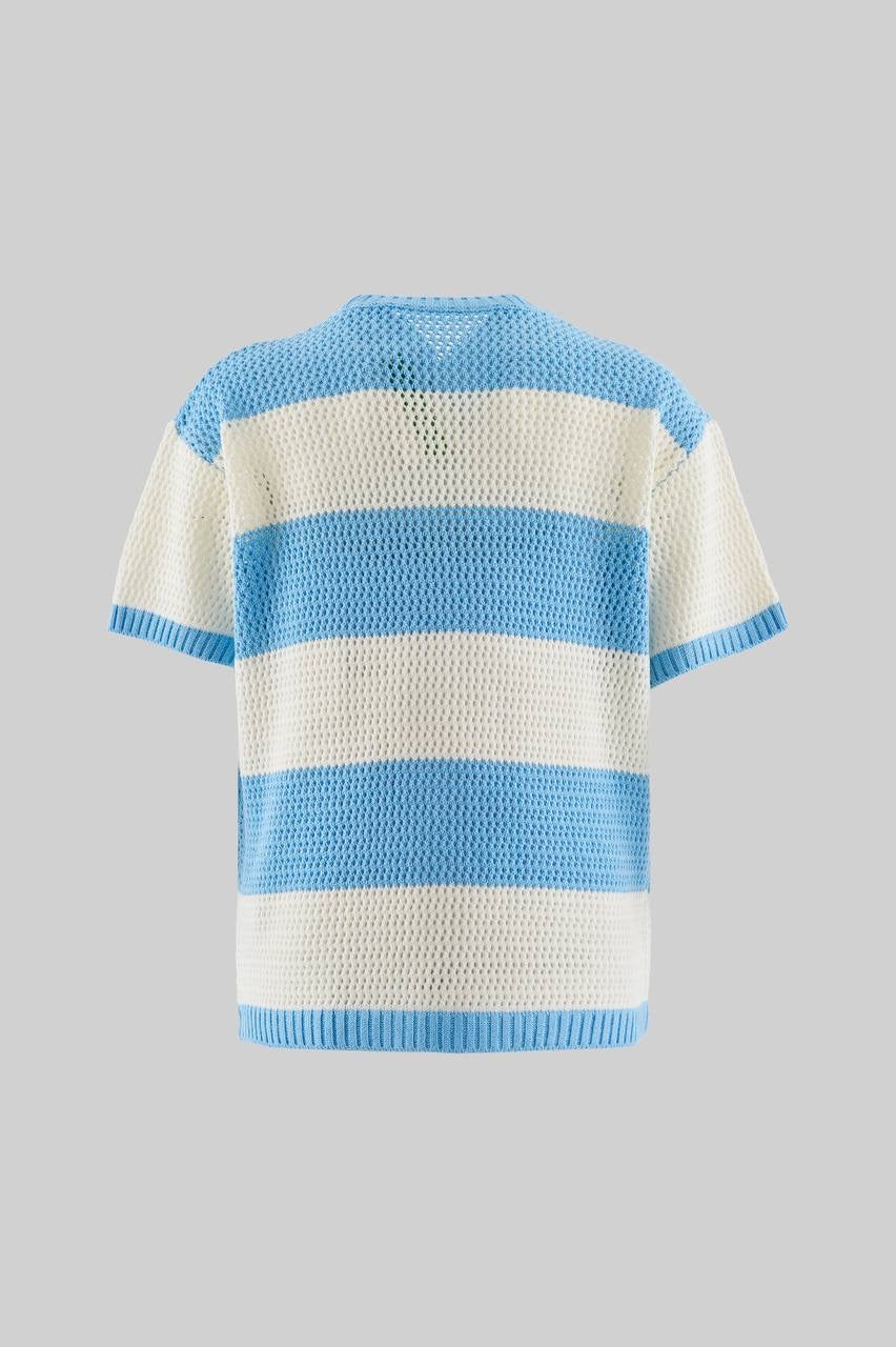 Men’s College Style Knit Short Sleeve Tee in Baby Blue