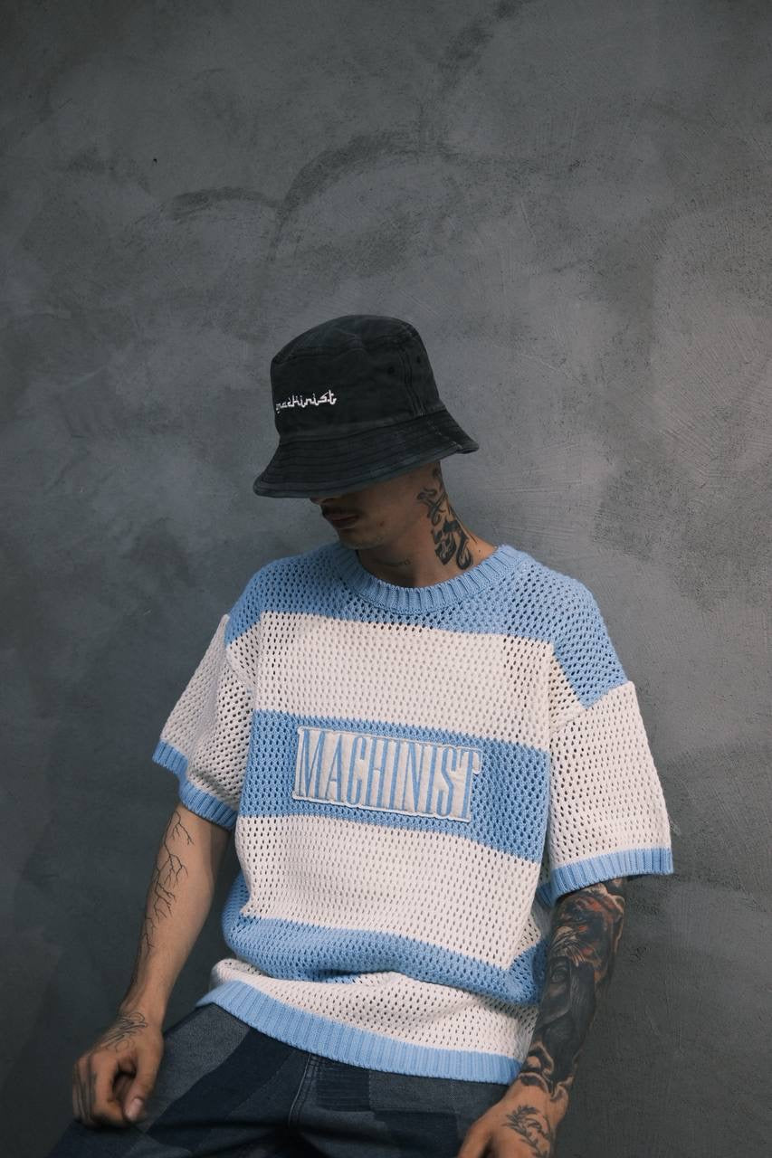 Men’s Boxy Fit Short Sleeve T-Shirt in Baby Blue–Ecru Soft Cotton