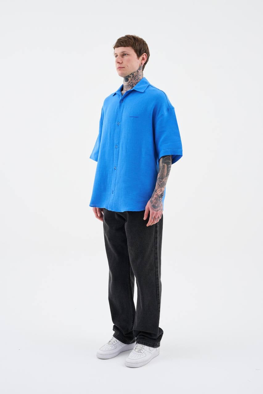 Men’s Relaxed Fit Short Sleeve Linen Shirt in Natural Fabric