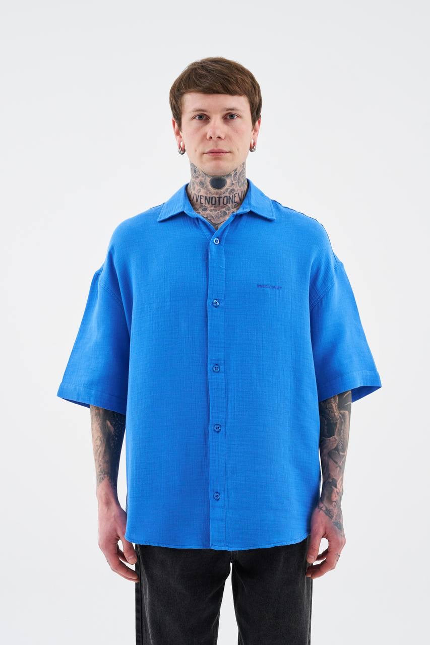 Men’s Relaxed Fit Short Sleeve Linen Shirt in Natural Fabric