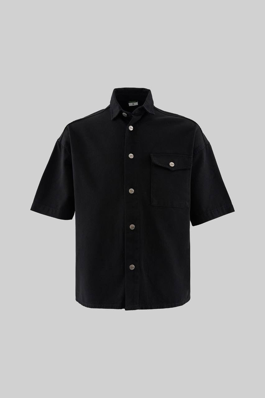 Men’s Boxy Fit Black Short Sleeve Denim Shirt