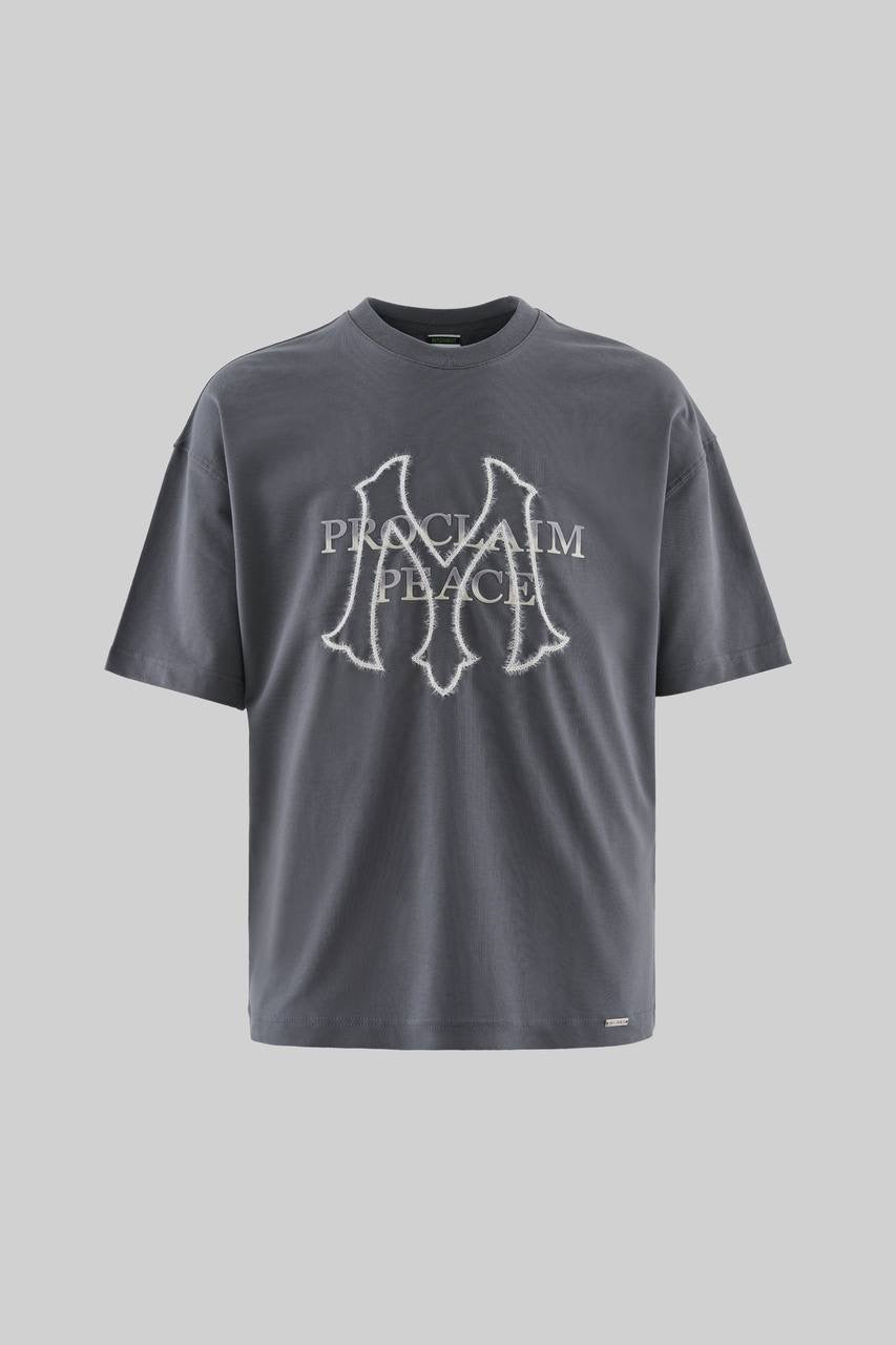 Men's Boxy Fit Short Sleeve T-Shirt in Soft Cotton with Peace Embroidery