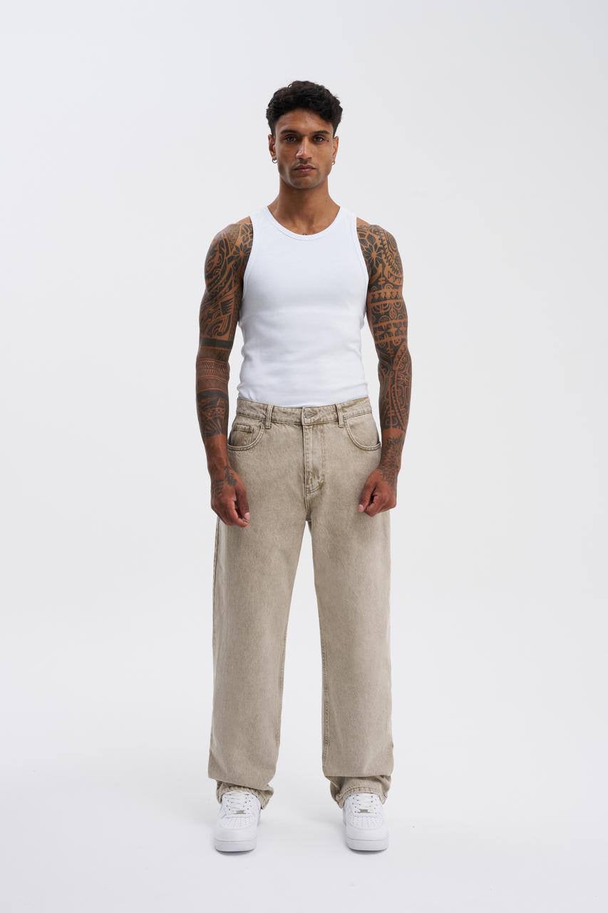 Machinist Relaxed Baggy Jeans – Distressed Beige