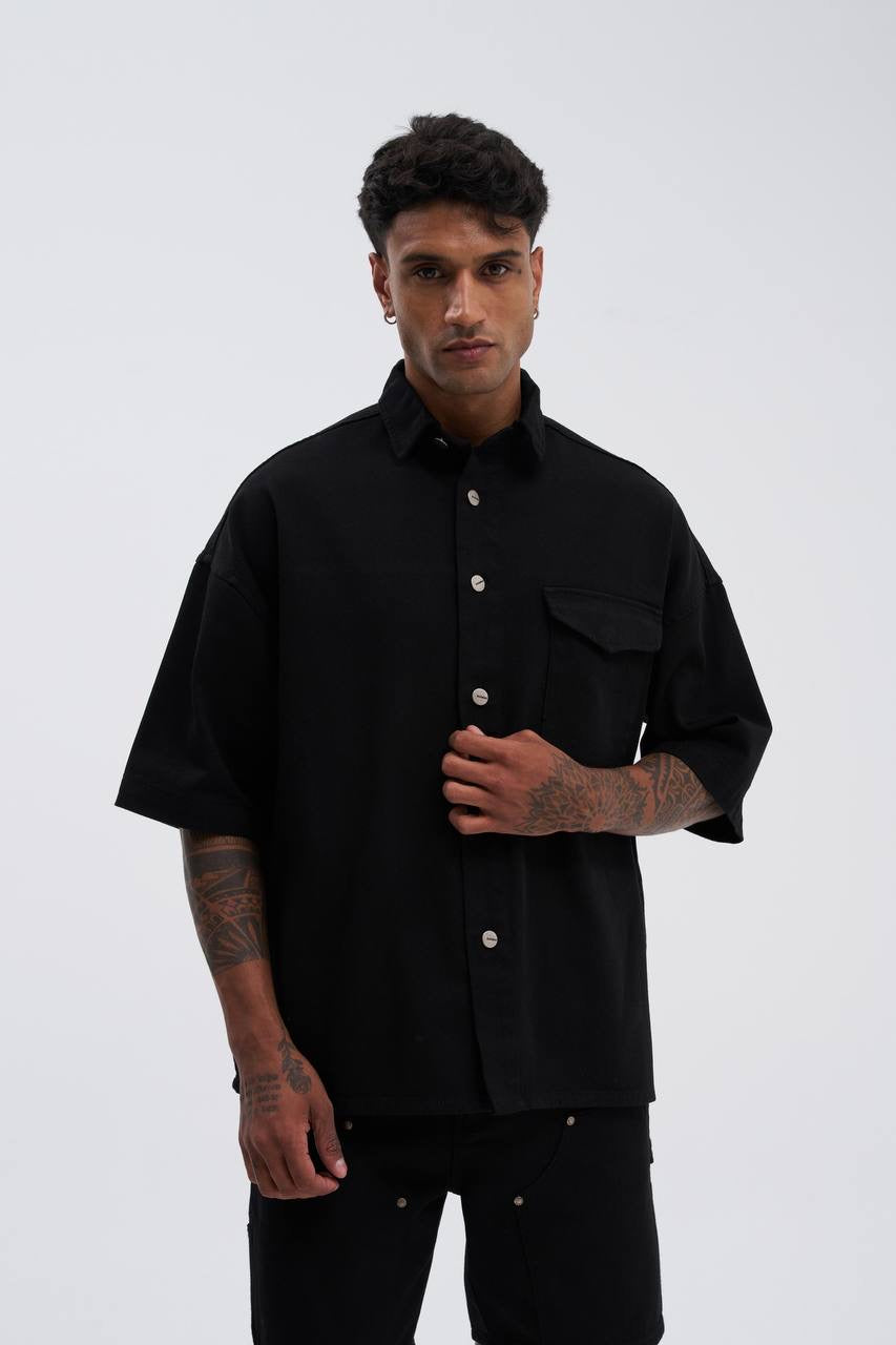 Machinist Oversize Black Button-Up Shirt – Men’s Statement Fit