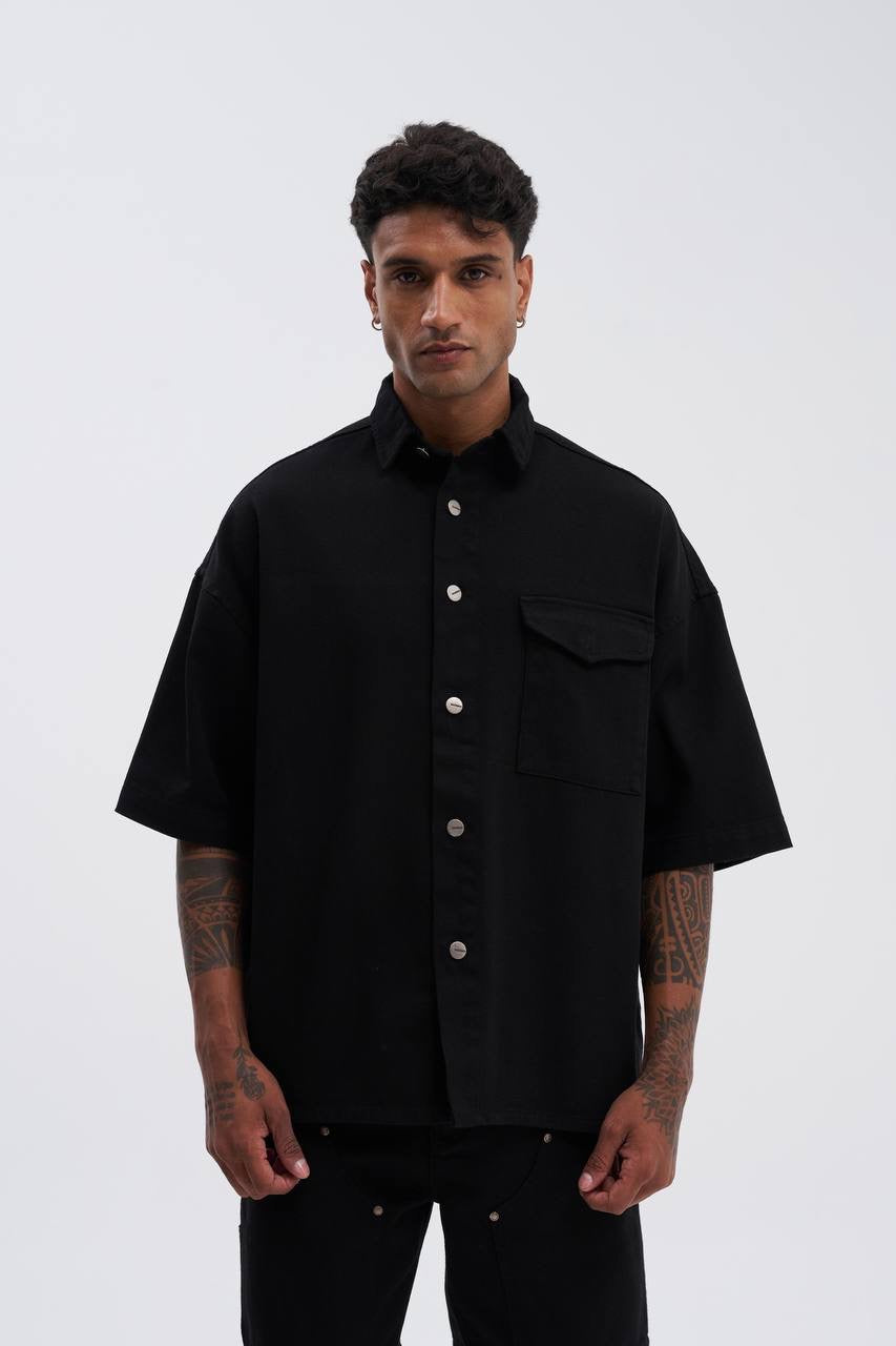 Machinist Oversize Black Button-Up Shirt – Men’s Statement Fit