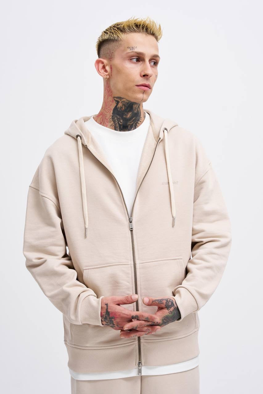 Machinist Men's Basic Diagonal Zip Hoodie – Soft Beige