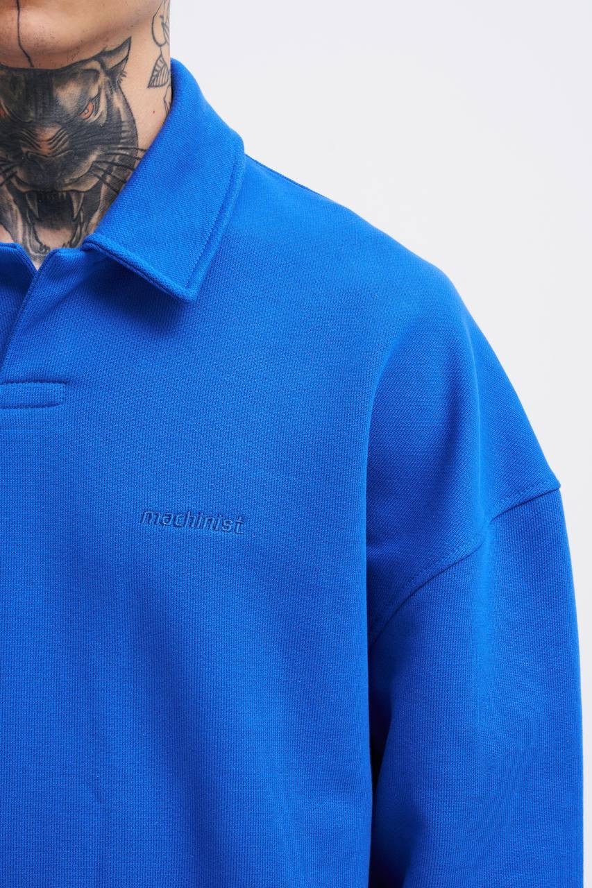 Unisex Double Oversize Placket Collar Sweatshirt - Blue