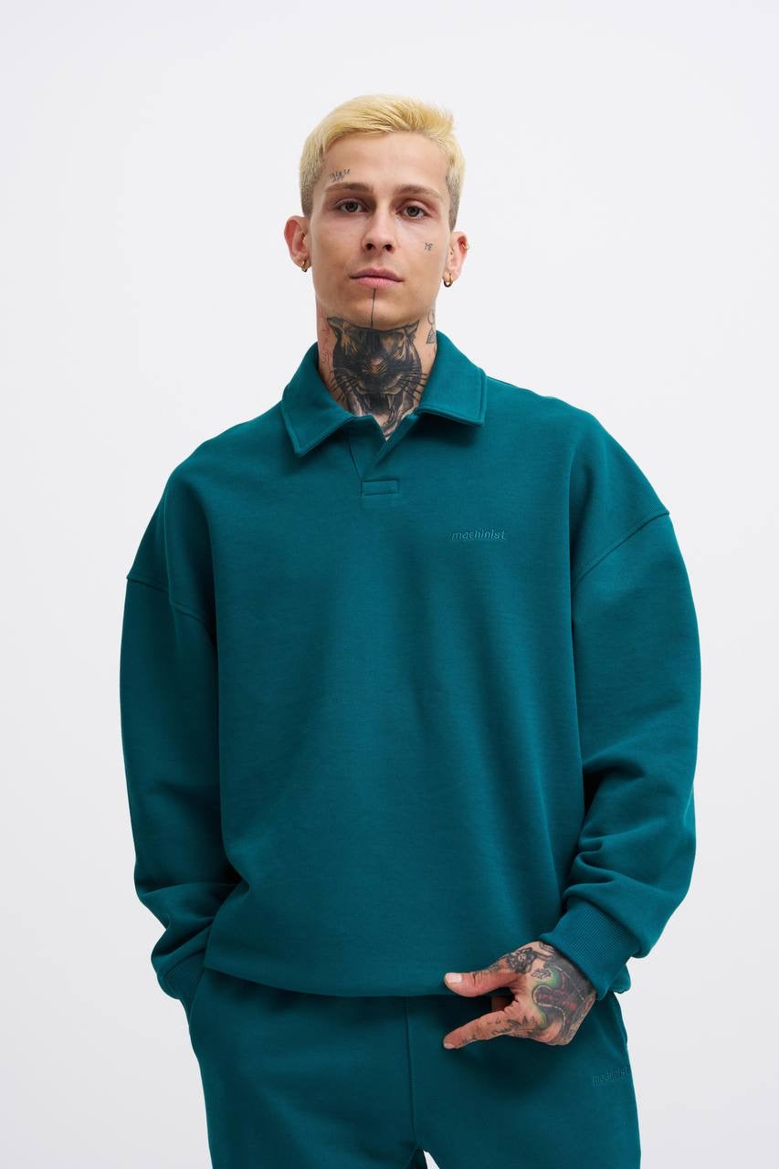 Machinist Men’s Distressed Stitch Polo – Petrol Green