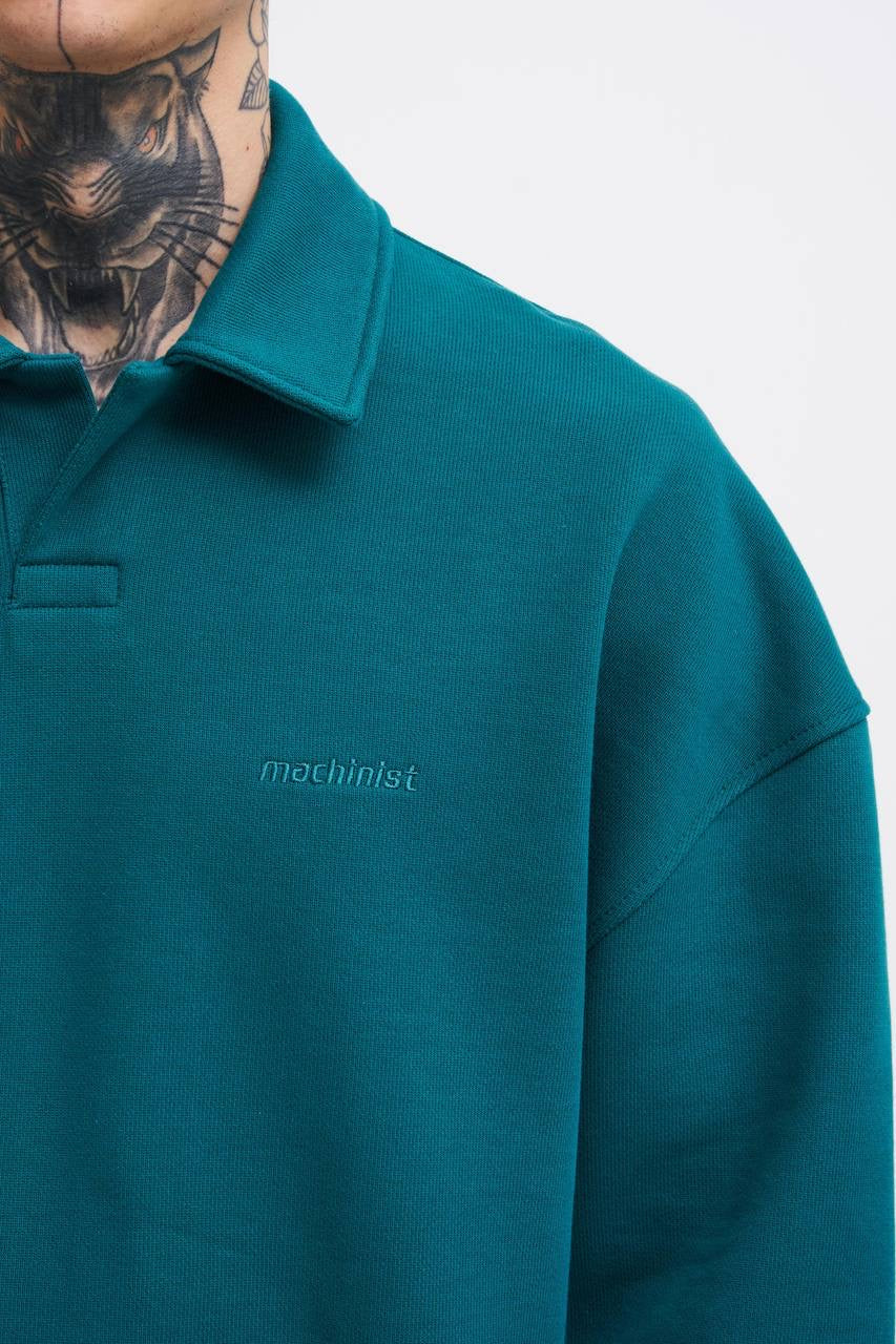 Machinist Men’s Distressed Stitch Polo – Petrol Green