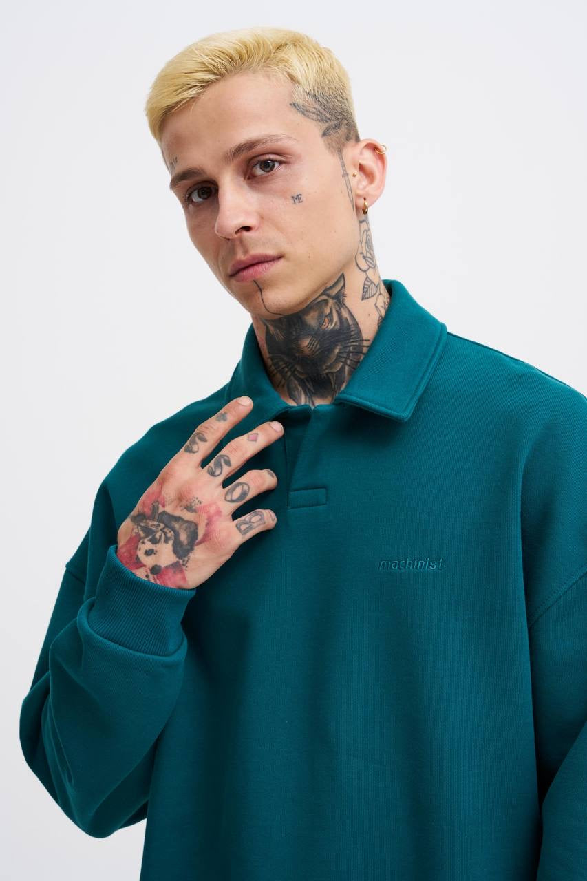 Machinist Men’s Distressed Stitch Polo – Petrol Green