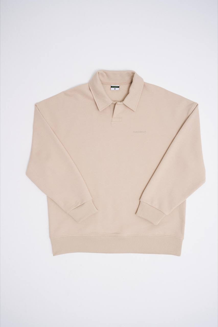 Machinist Men’s Distressed Stitch Polo Sweatshirt – Soft Beige