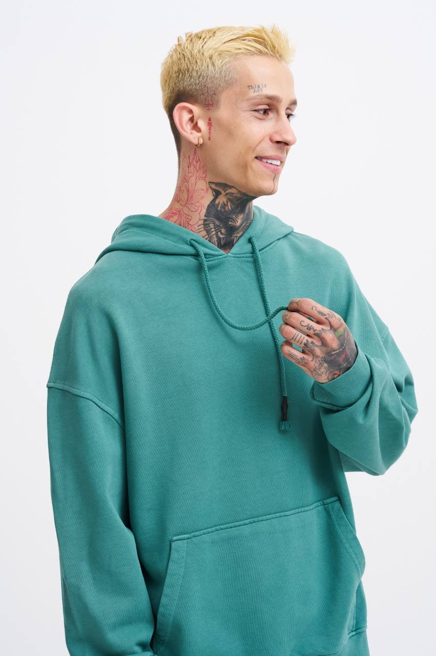 Machinist Basic Solid Hooded Oversize Washed Sweatshirt