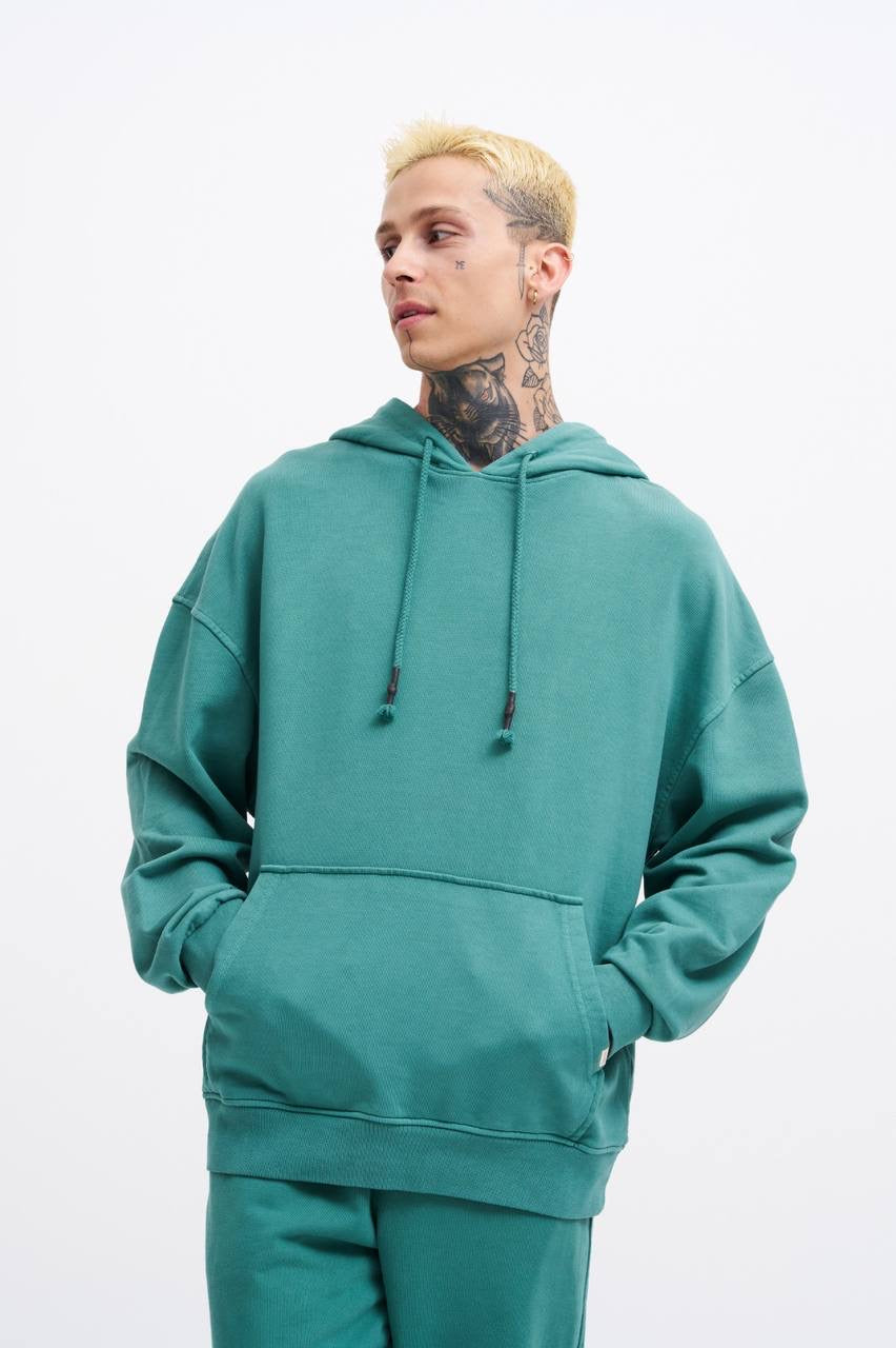 Machinist Basic Solid Hooded Oversize Washed Sweatshirt