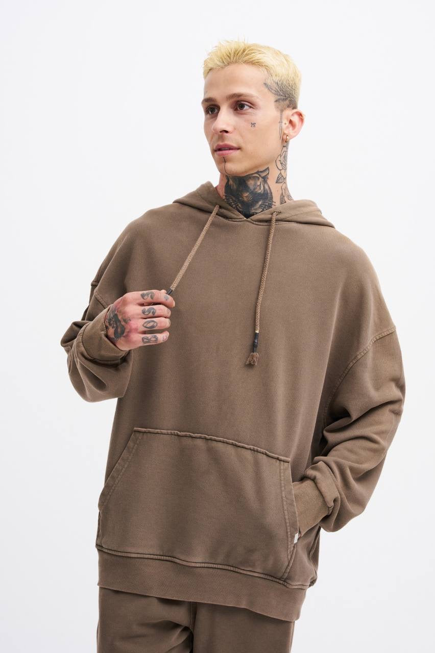 Machinist Basic Solid Hooded Oversize Washed Sweatshirt