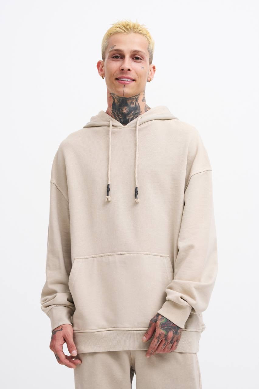 Machinist Basic Solid Hooded Oversize Washed Sweatshirt