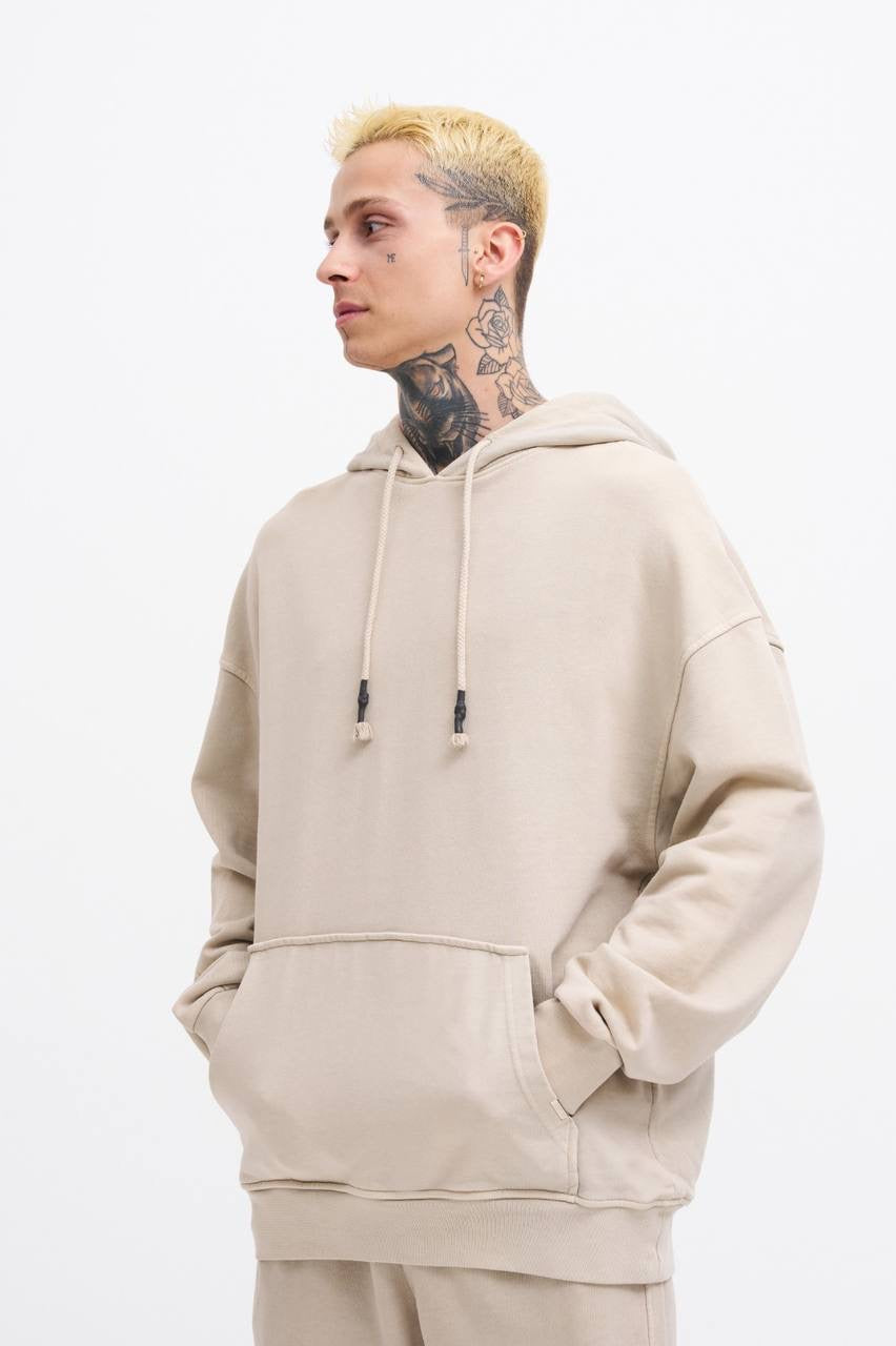 Machinist Basic Solid Hooded Oversize Washed Sweatshirt