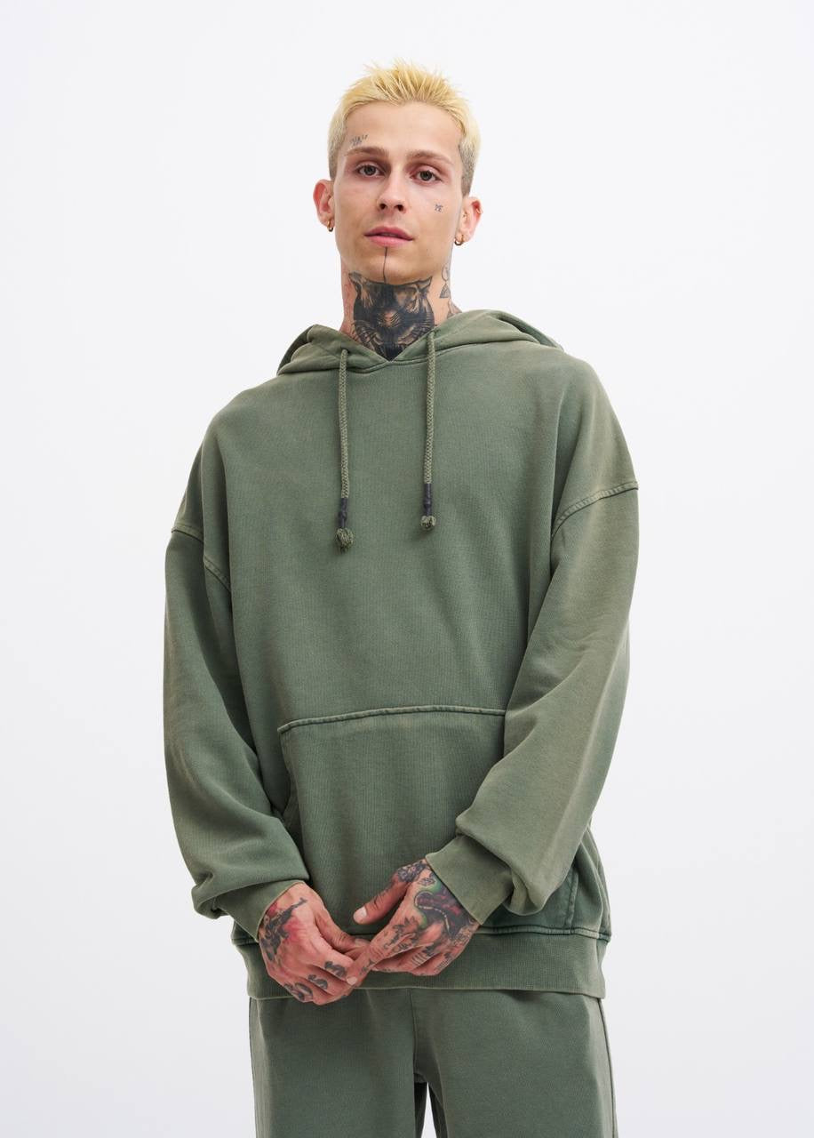 Machinist Basic Solid Hooded Oversize Washed Sweatshirt