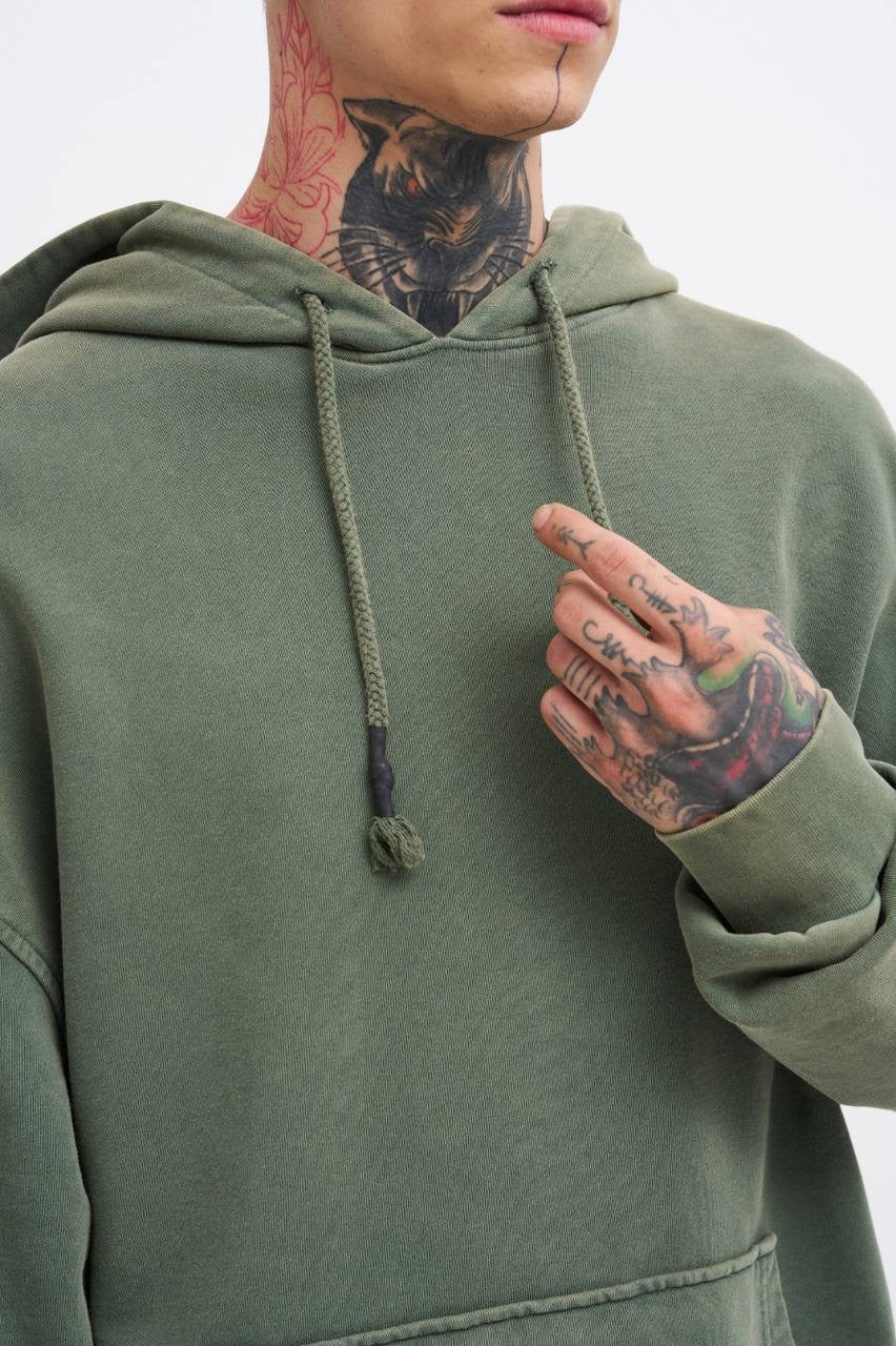 Machinist Basic Solid Hooded Oversize Washed Sweatshirt