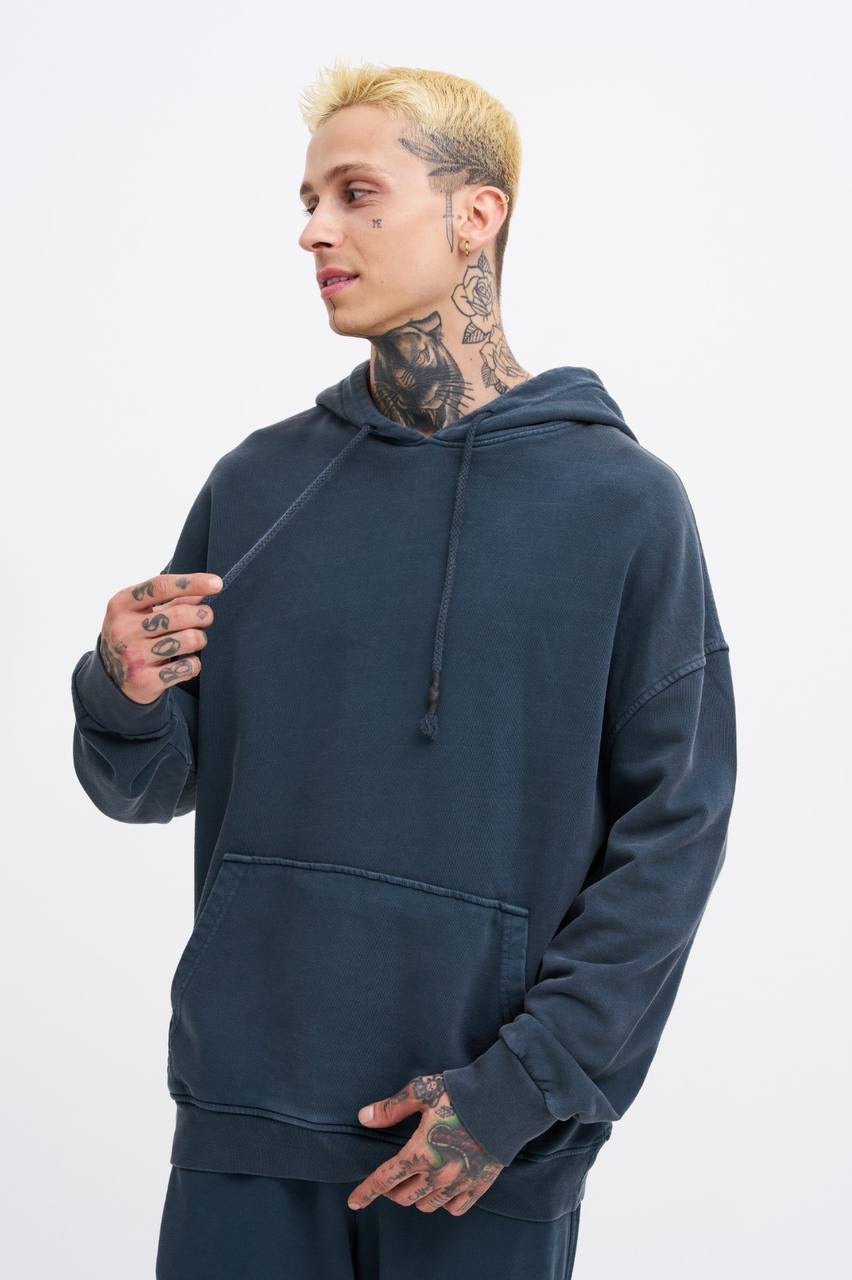 Machinist Basic Solid Hooded Oversize Washed Sweatshirt