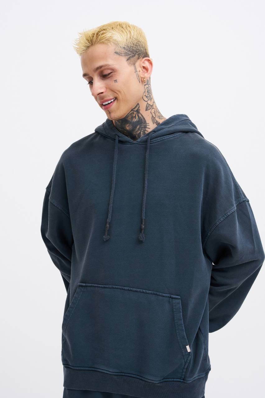 Machinist Basic Solid Hooded Oversize Washed Sweatshirt