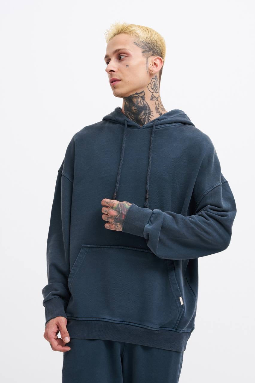 Machinist Basic Solid Hooded Oversize Washed Sweatshirt
