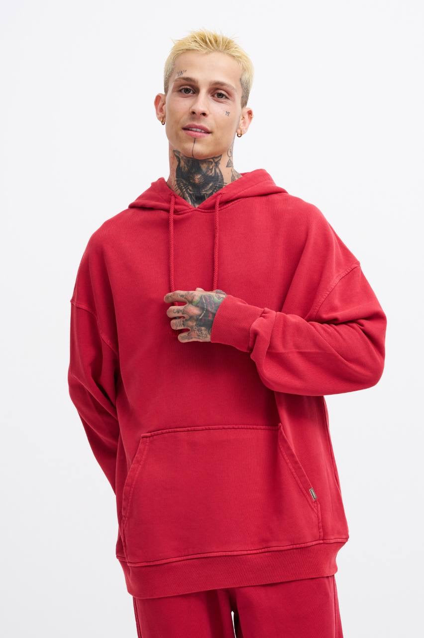 Machinist Basic Solid Hooded Oversize Washed Sweatshirt
