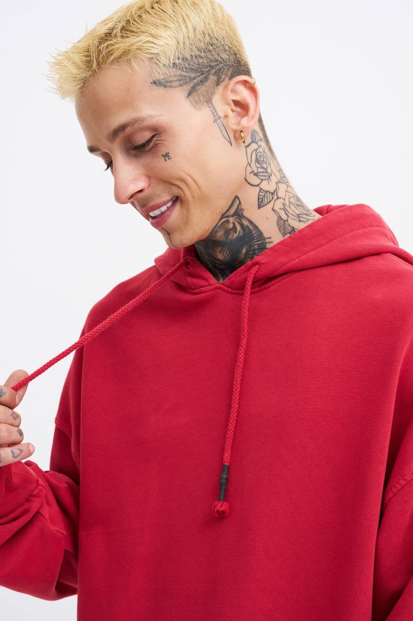 Machinist Basic Solid Hooded Oversize Washed Sweatshirt