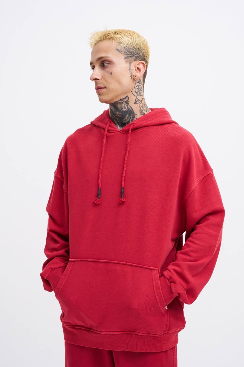 Machinist Basic Solid Hooded Oversize Washed Sweatshirt