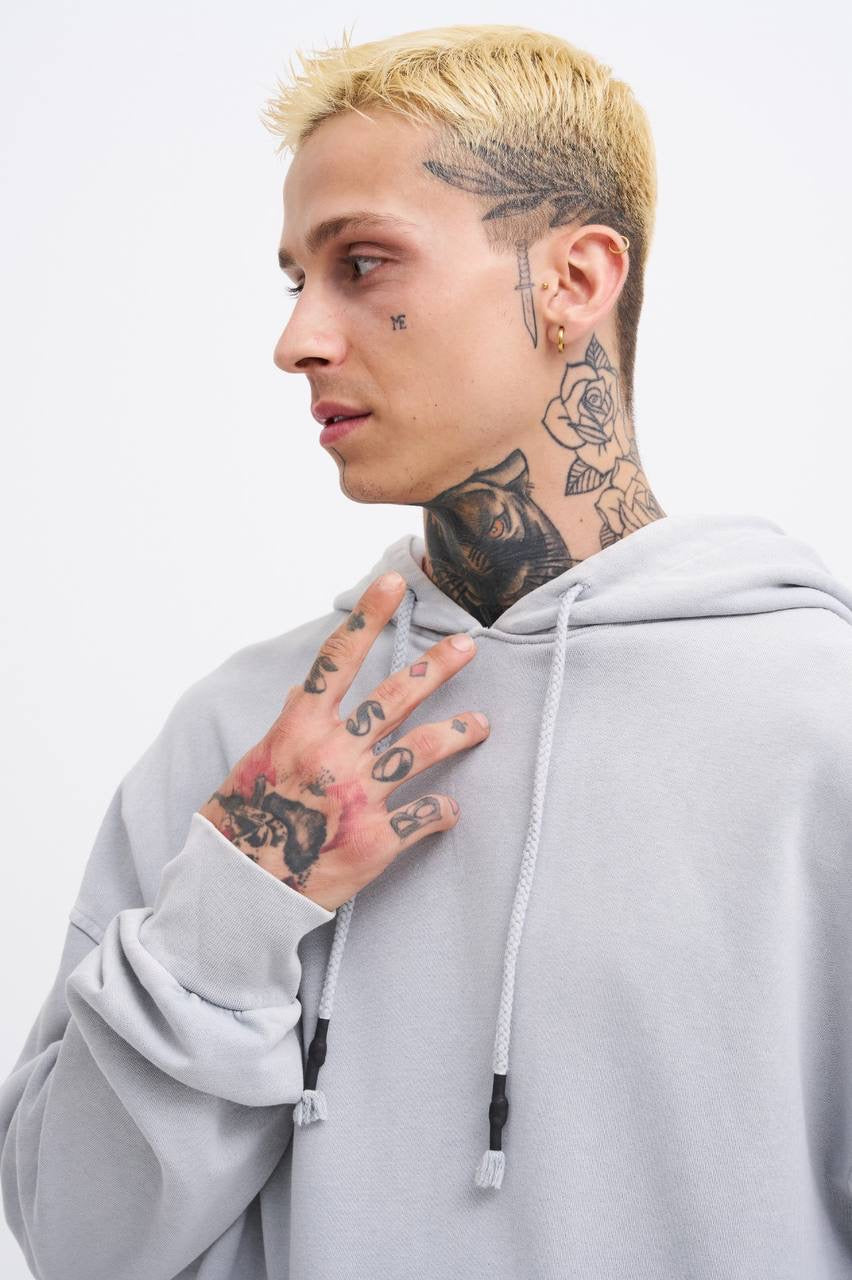 Machinist Basic Solid Hooded Oversize Washed Sweatshirt