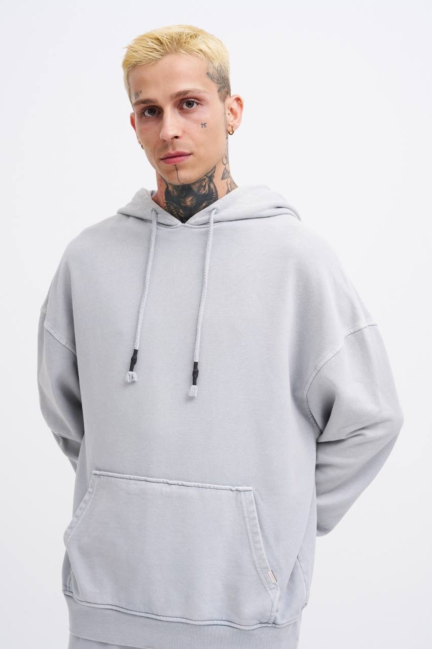 Machinist Basic Solid Hooded Oversize Washed Sweatshirt