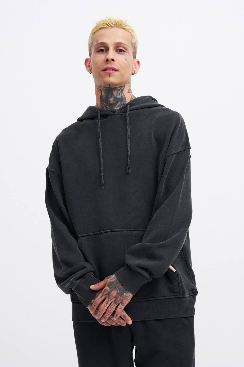 Machinist Basic Solid Hooded Oversize Washed Sweatshirt