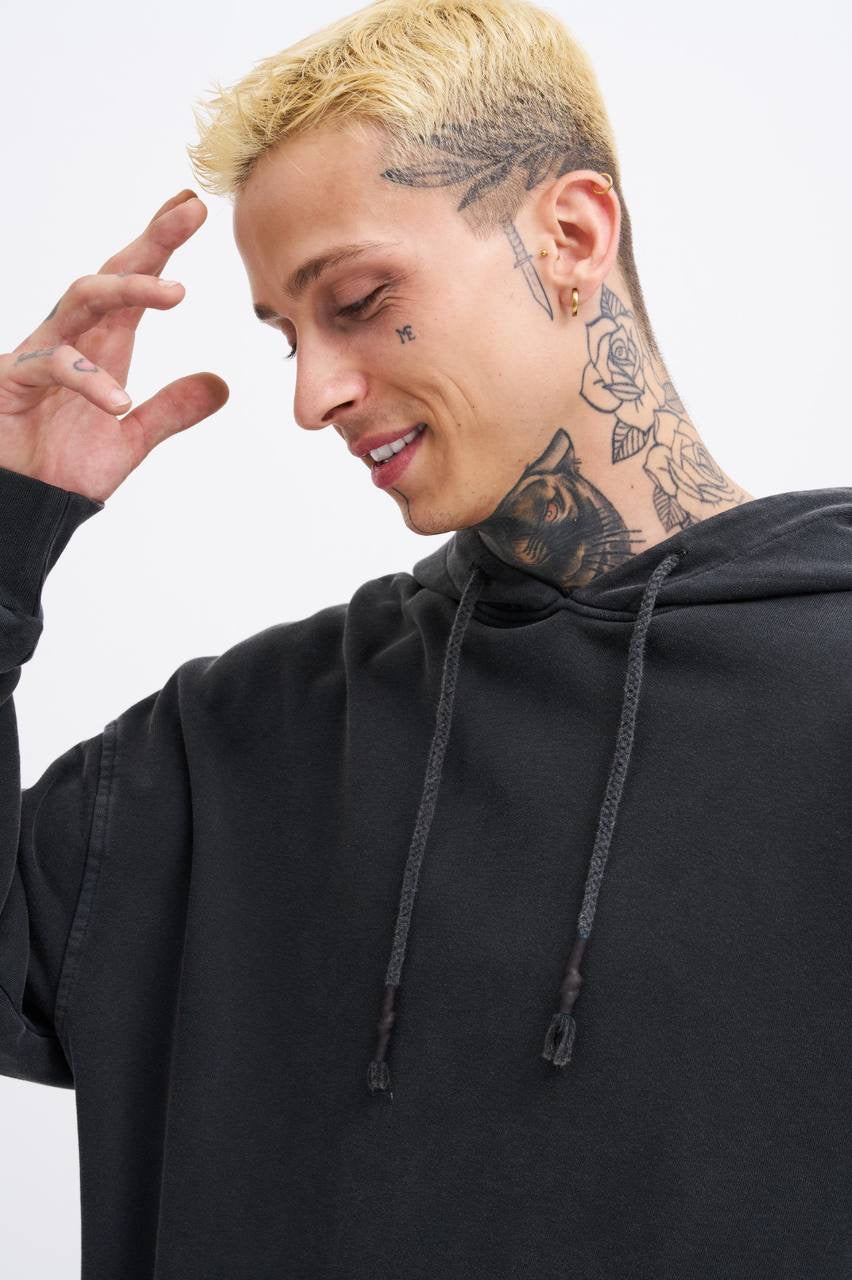 Machinist Basic Solid Hooded Oversize Washed Sweatshirt