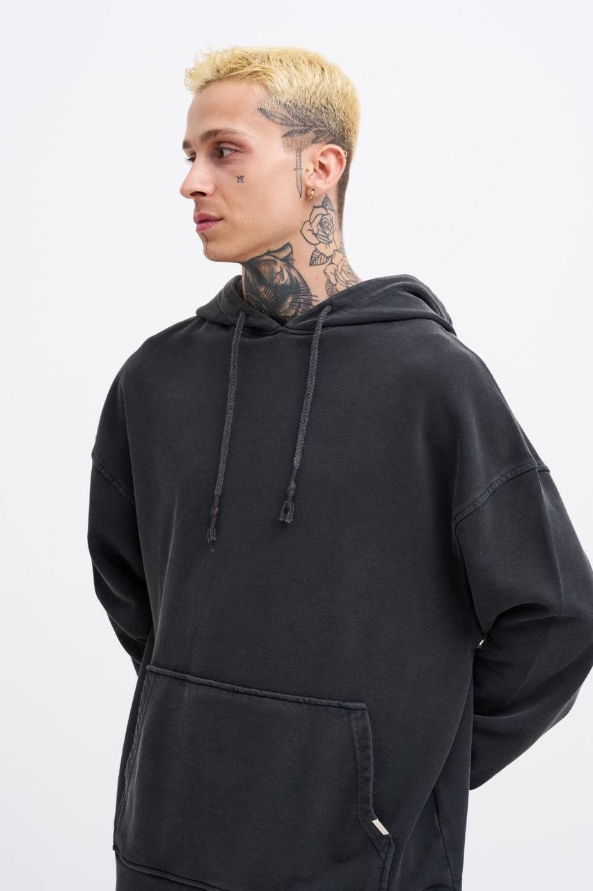 Machinist Basic Solid Hooded Oversize Washed Sweatshirt
