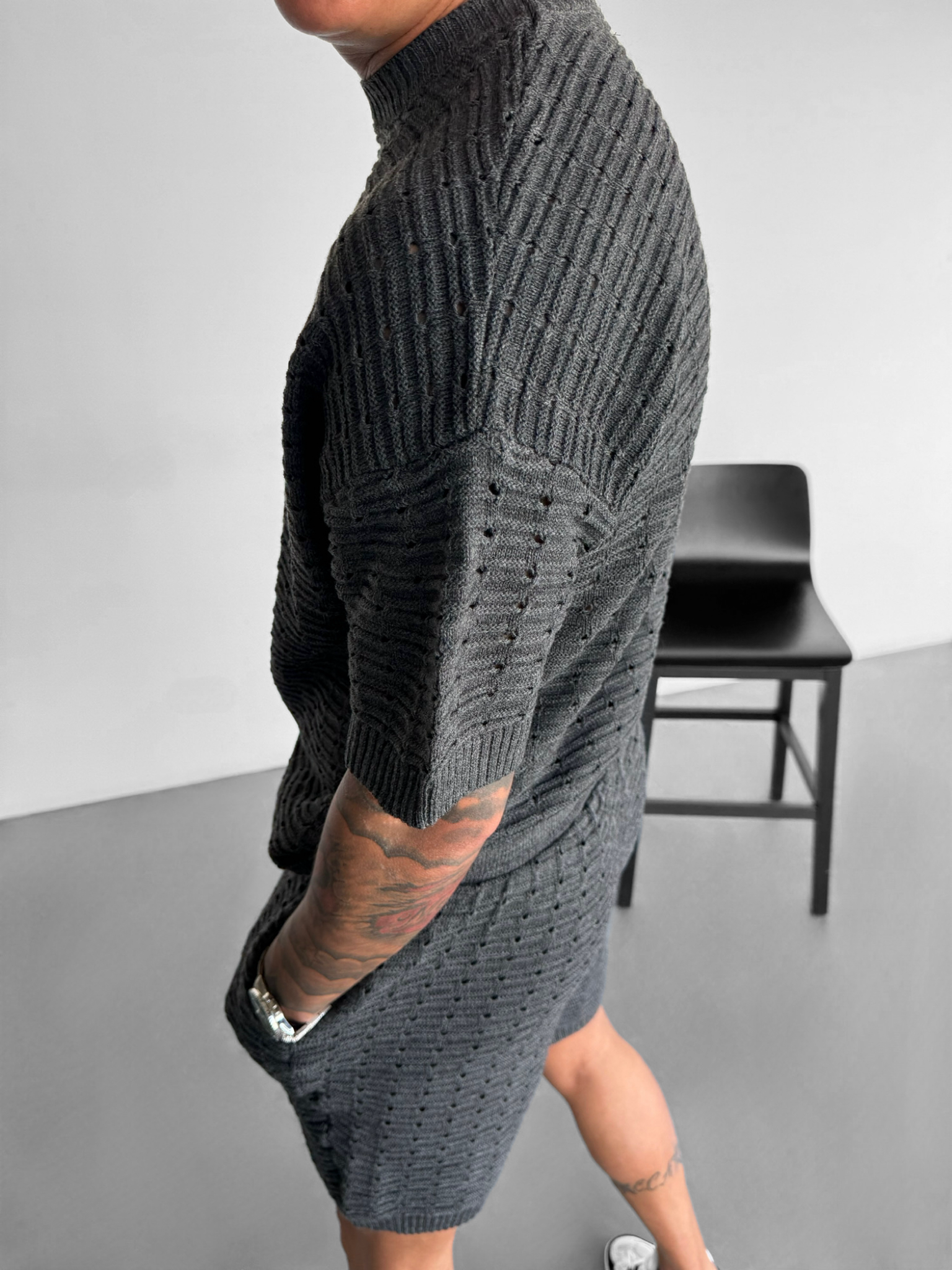 Oversize Holey Knit T-shirt - Anthracite