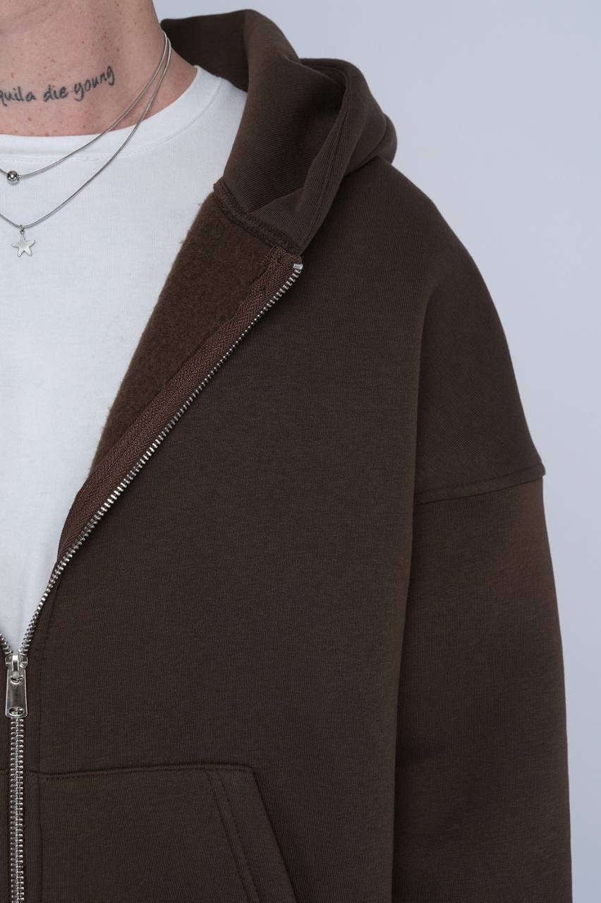 Brown Oversized Zip-Up Hoodie – Casual Streetwear Unisex Jacket
