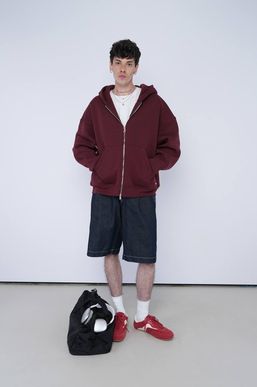 Maroon Oversized Zip-Up Hoodie – Unisex Streetwear Casual Jacket