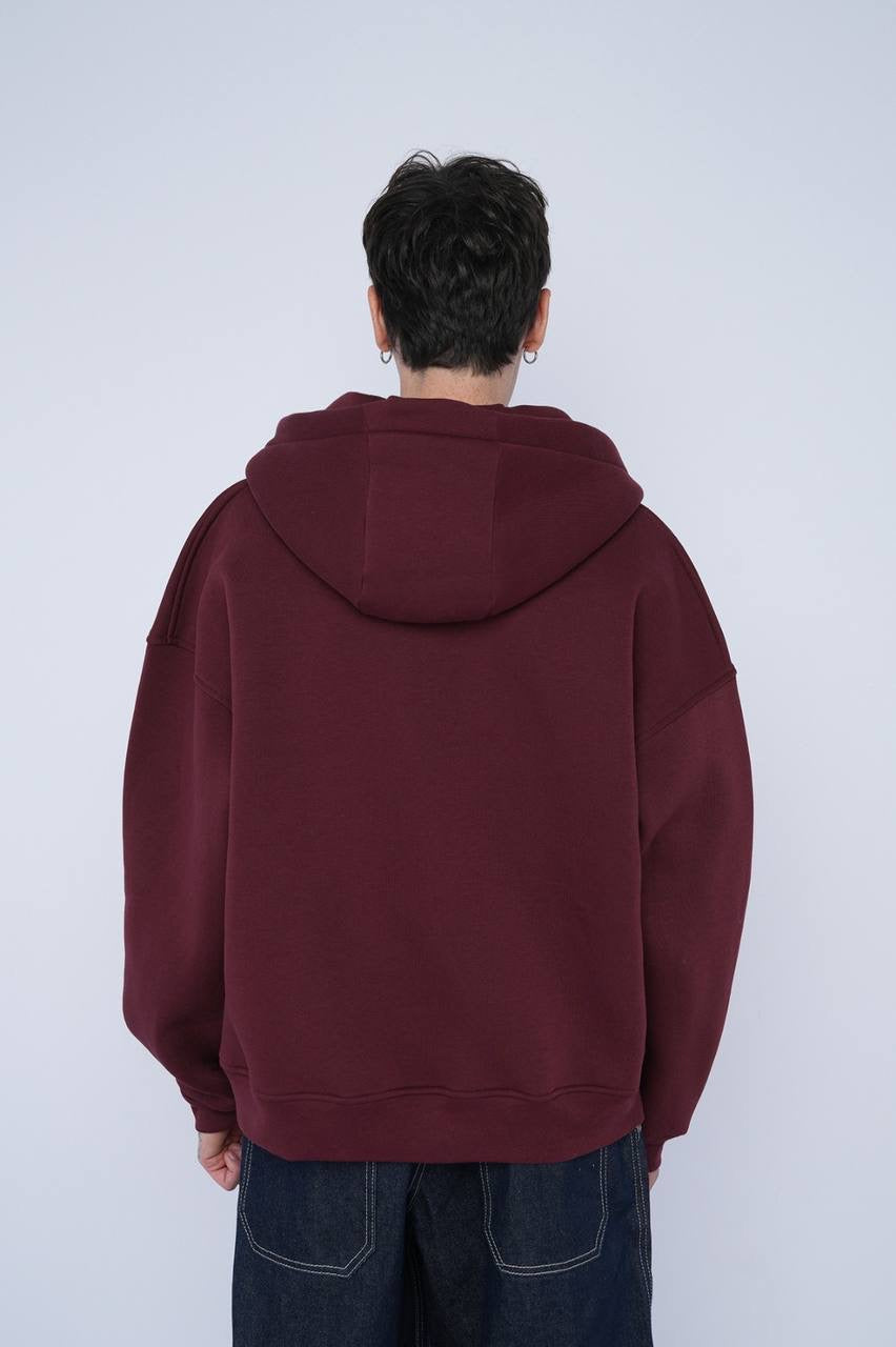 Maroon Oversized Zip-Up Hoodie – Unisex Streetwear Casual Jacket