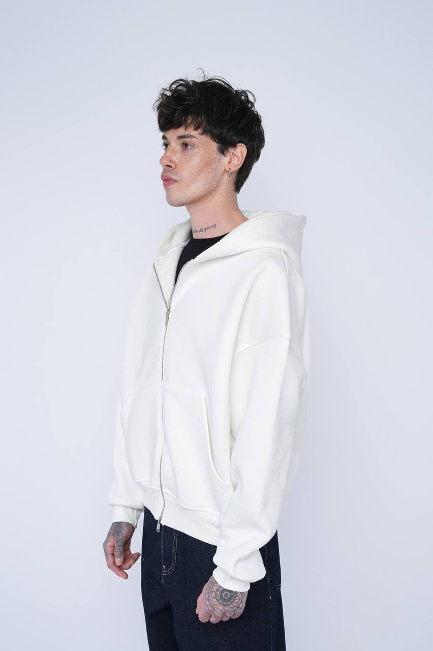 White Oversized Zip-Up Hoodie – Unisex Casual Streetwear Jacket