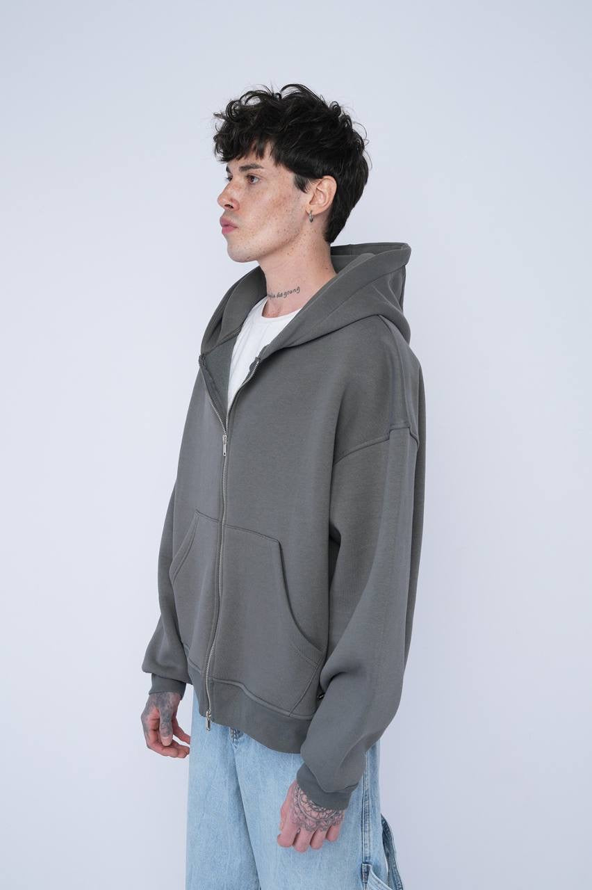 Gray Oversized Zip-Up Hoodie – Unisex Casual Streetwear Jacket